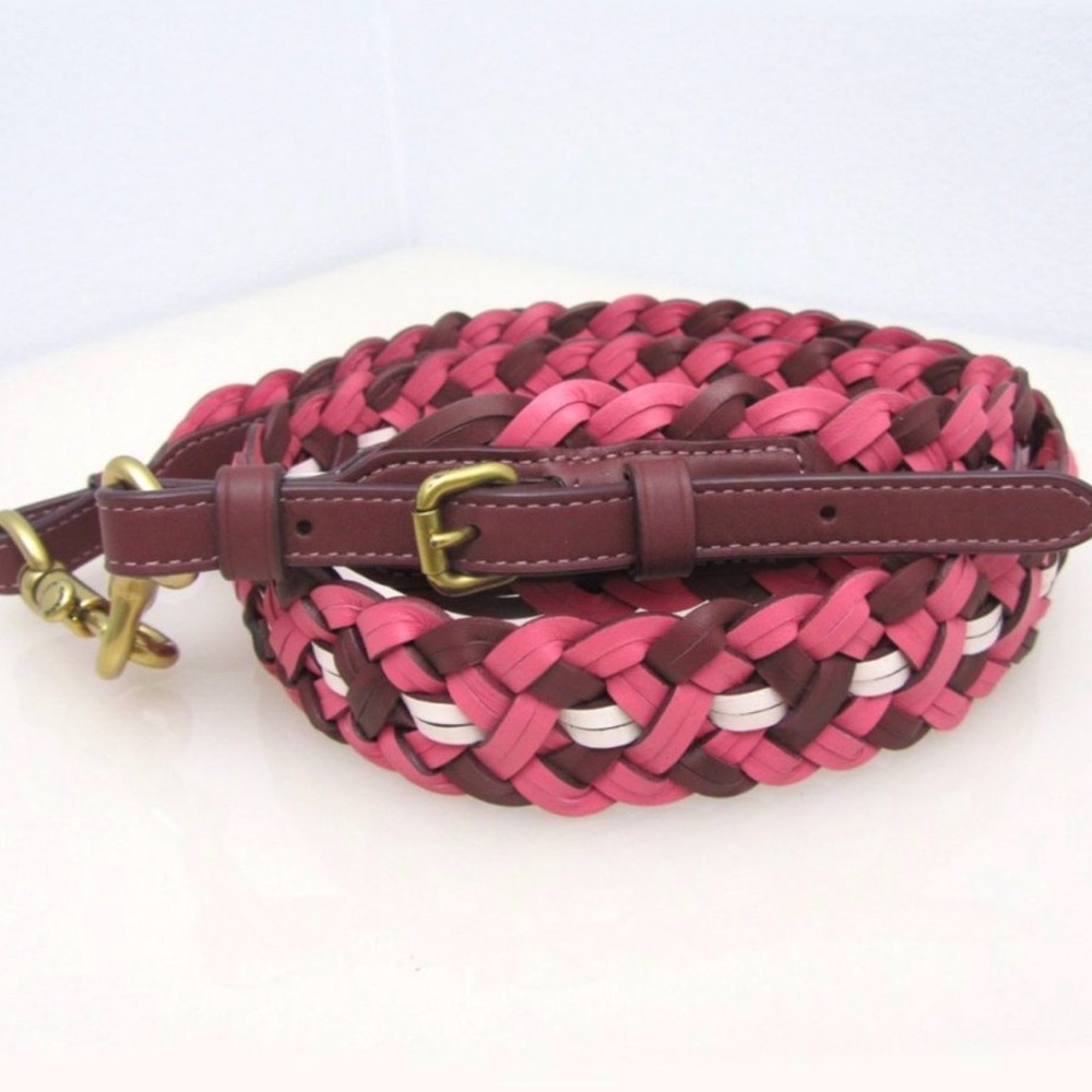 Coach NWOT $150 Interchangeable Strap Weaving 624 Pink Burgundy Brass RETAIL